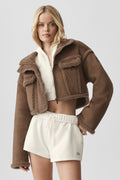 Faux Shearling Snowfall Cropped Jacket - Java Brown