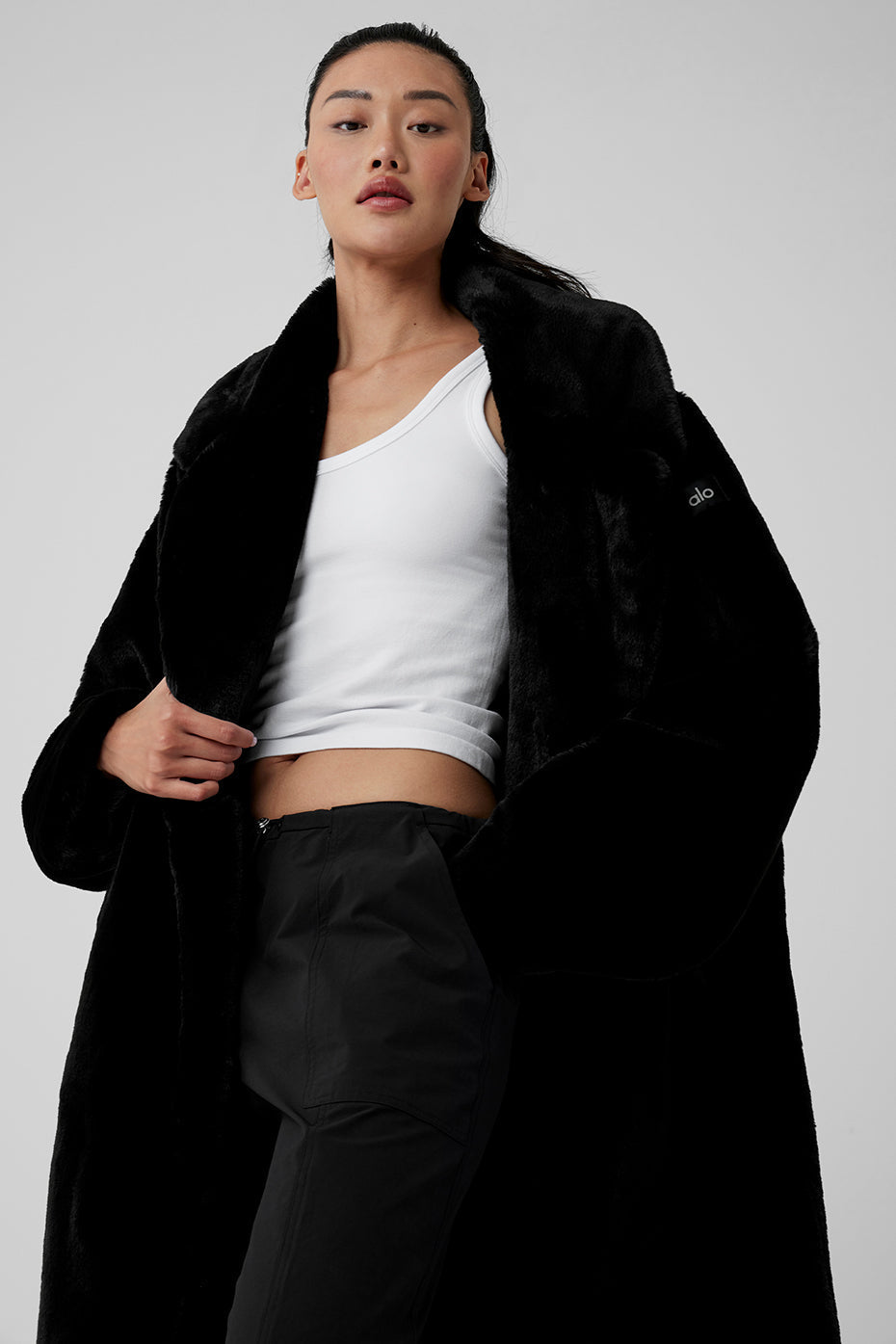 Oversized Faux Fur Trench - Black