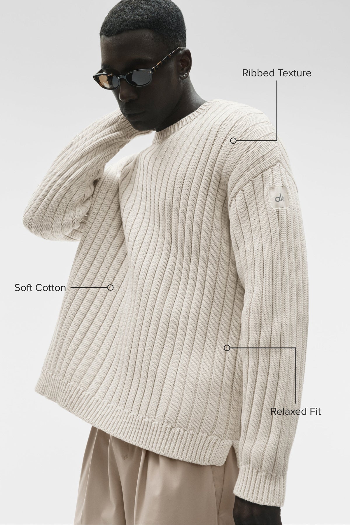 Cotton Rib Parallel Sweater - Bone