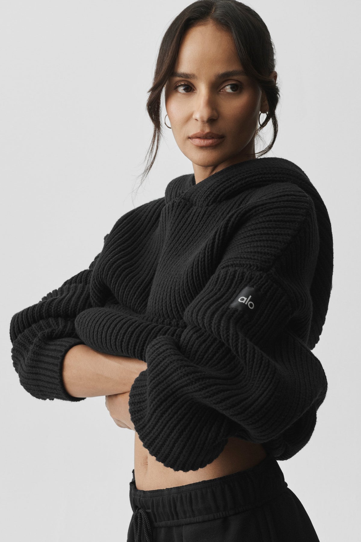 Chunky Knit Rewind Hoodie - Black