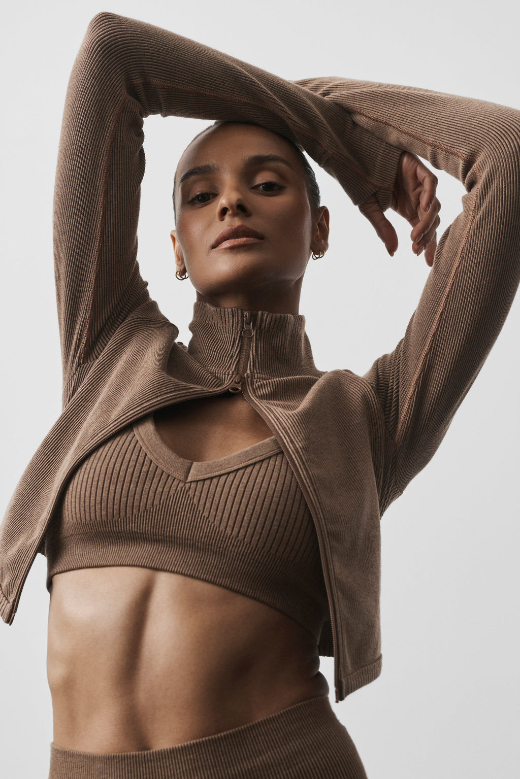 Seamless Two Tone Rib Jacket - Java Brown