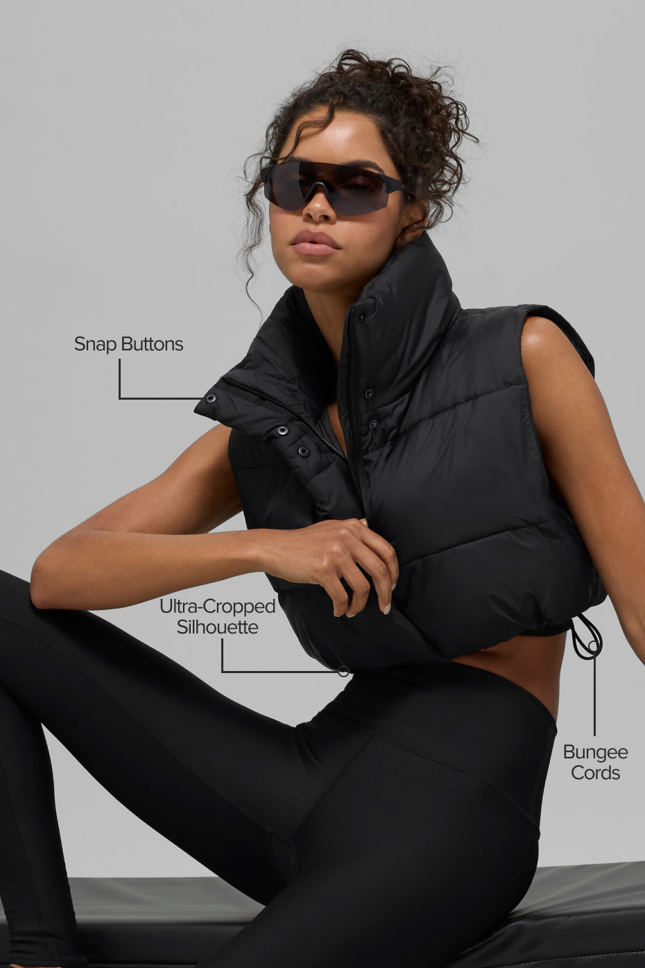 Cropped Gold Rush Puffer Vest - Black