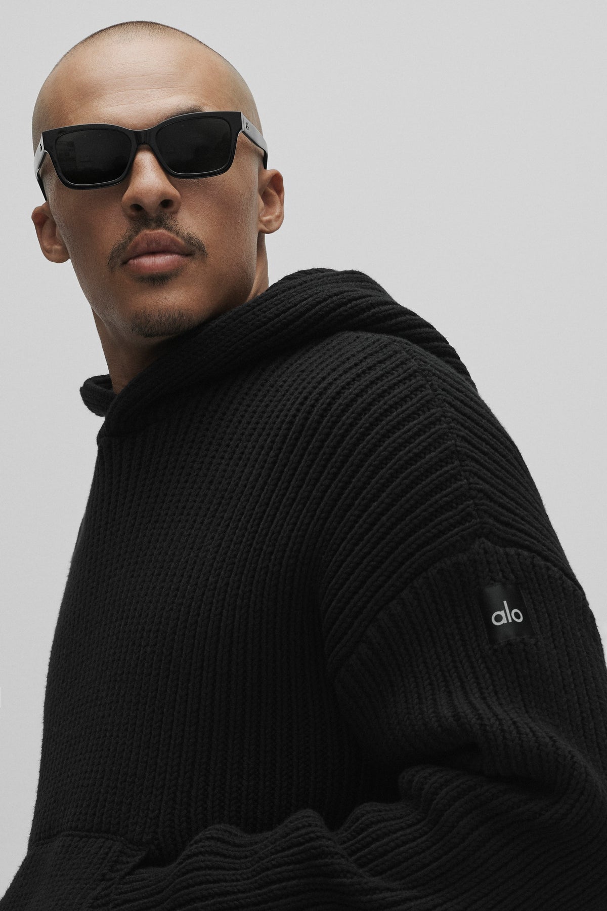 Chunky Knit Rewind Hoodie - Black