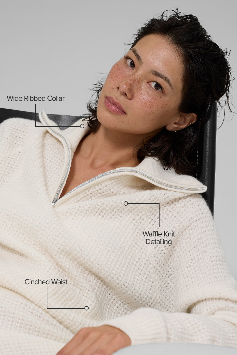 Cashmere Plush Waffle 1/4 Zip Pullover - Ivory