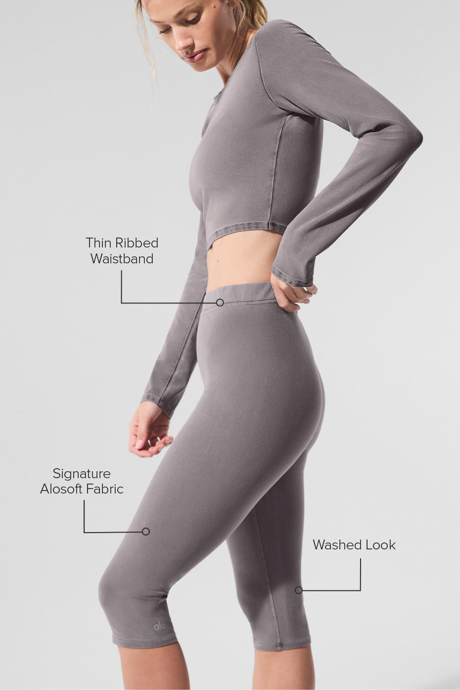 Washed Alosoft High-Waist Iconic 90's Capri - Cool Grey Wash