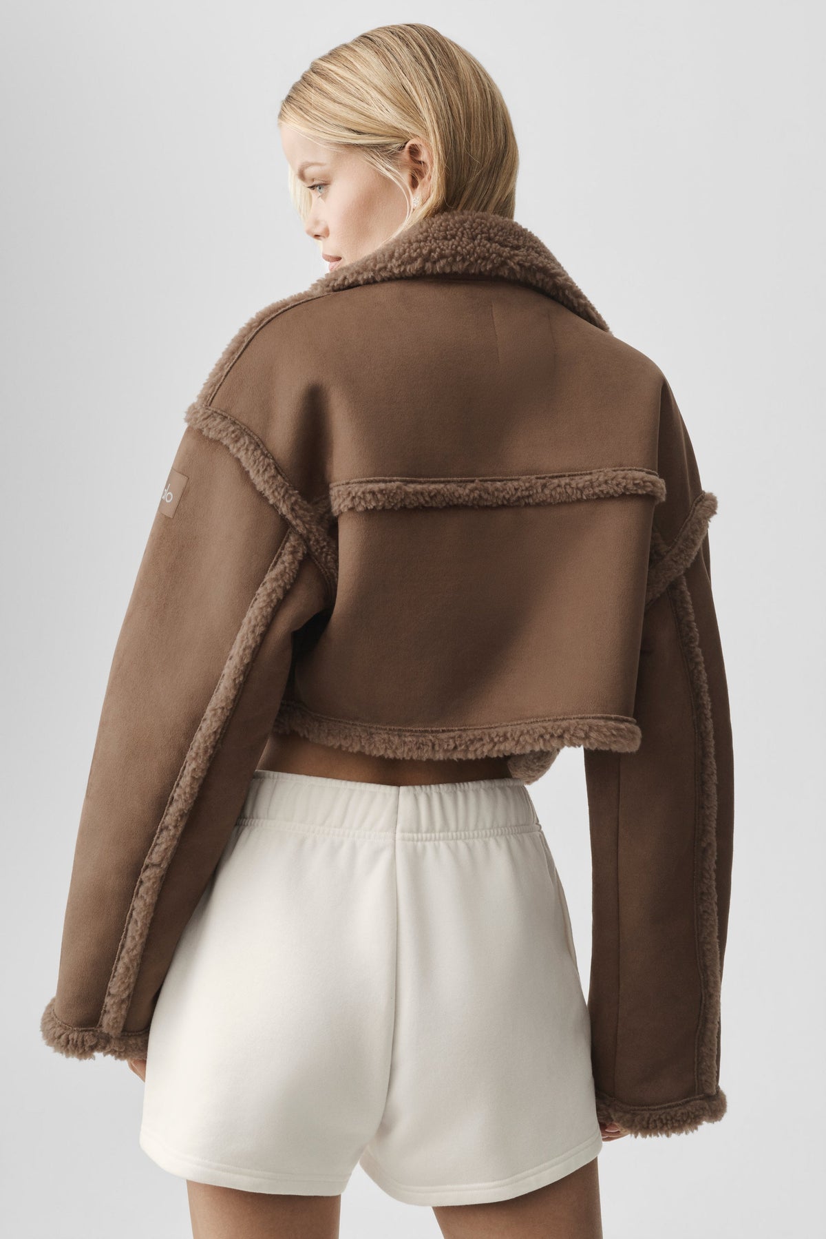 Faux Shearling Snowfall Cropped Jacket - Java Brown
