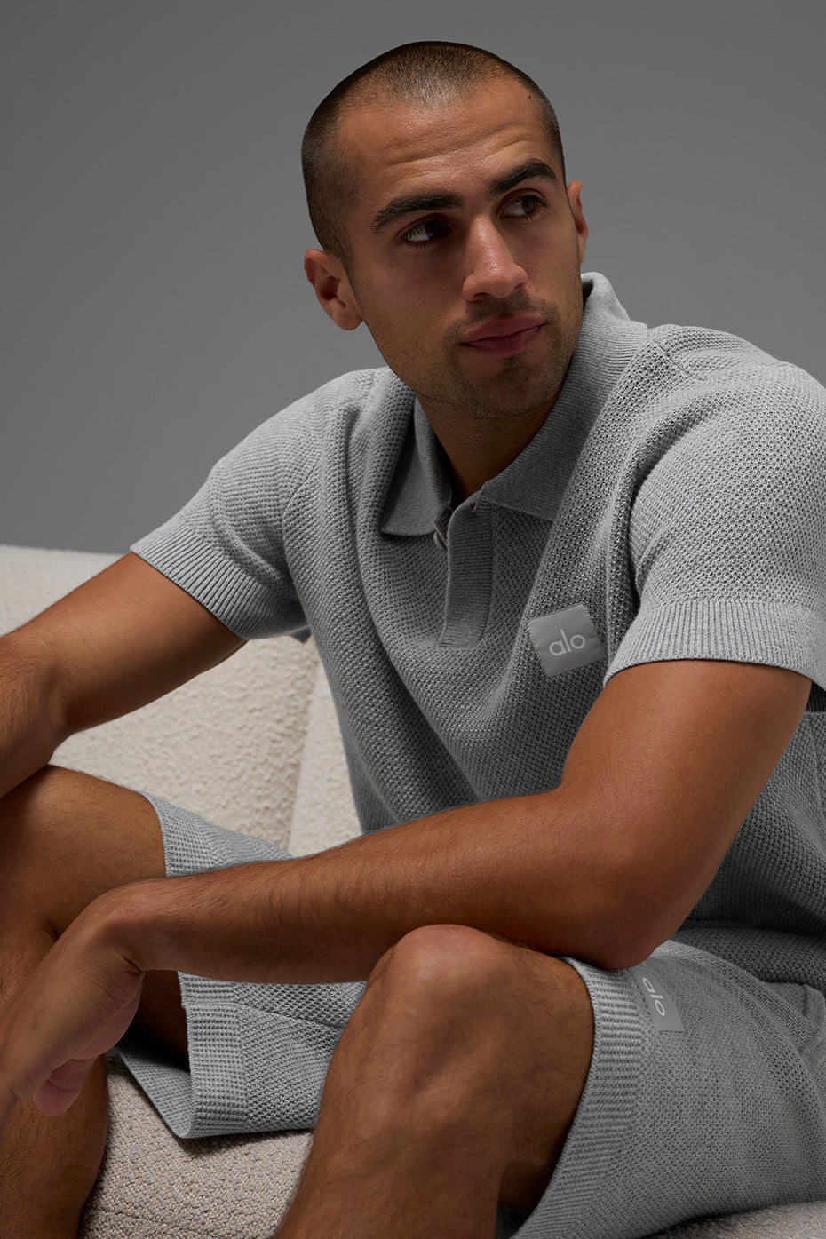 Sports Club Sweater Knit Polo - Athletic Heather Grey