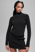 Denim Knit Backless Long Sleeve - Black/Anthracite