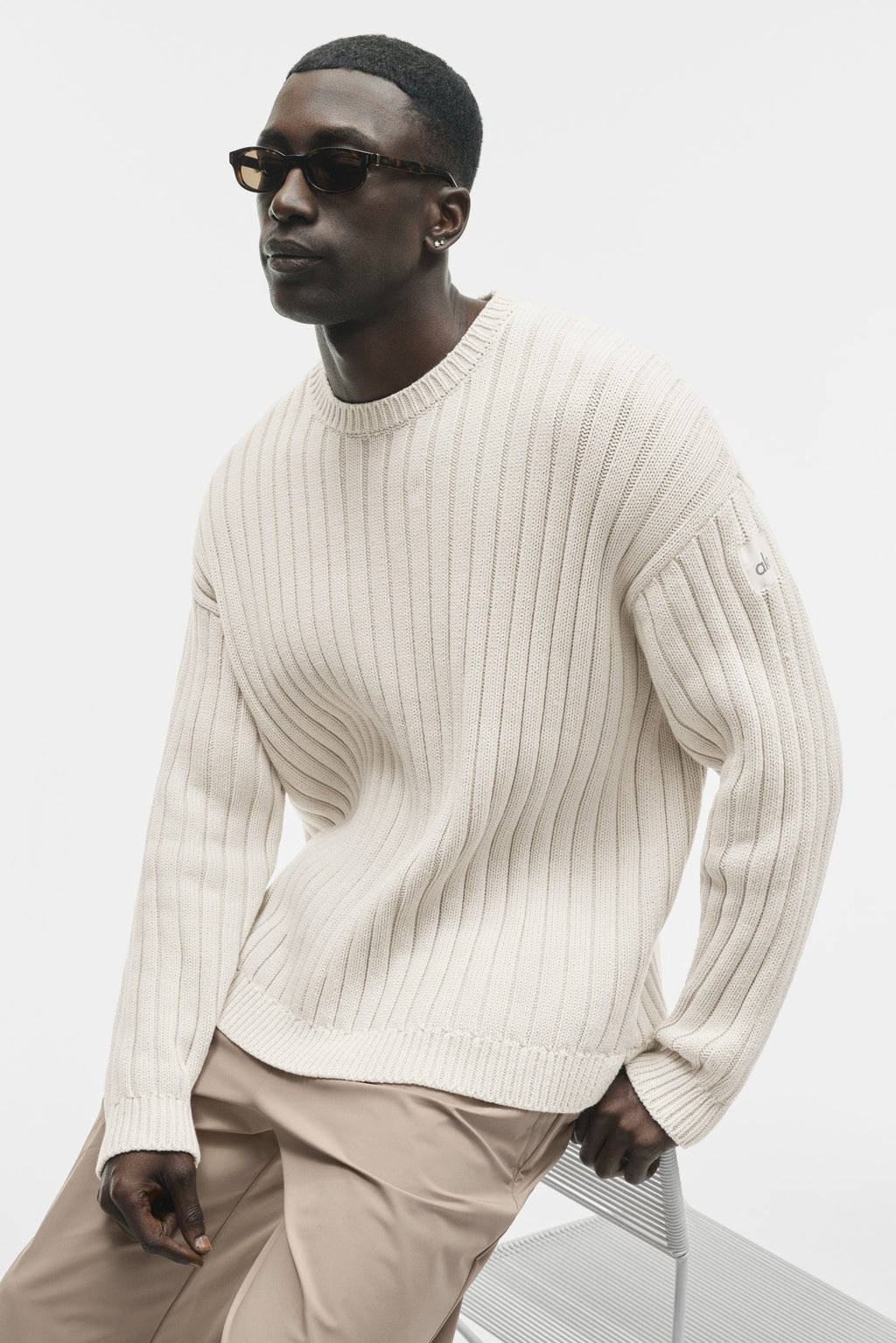 Cotton Rib Parallel Sweater - Bone