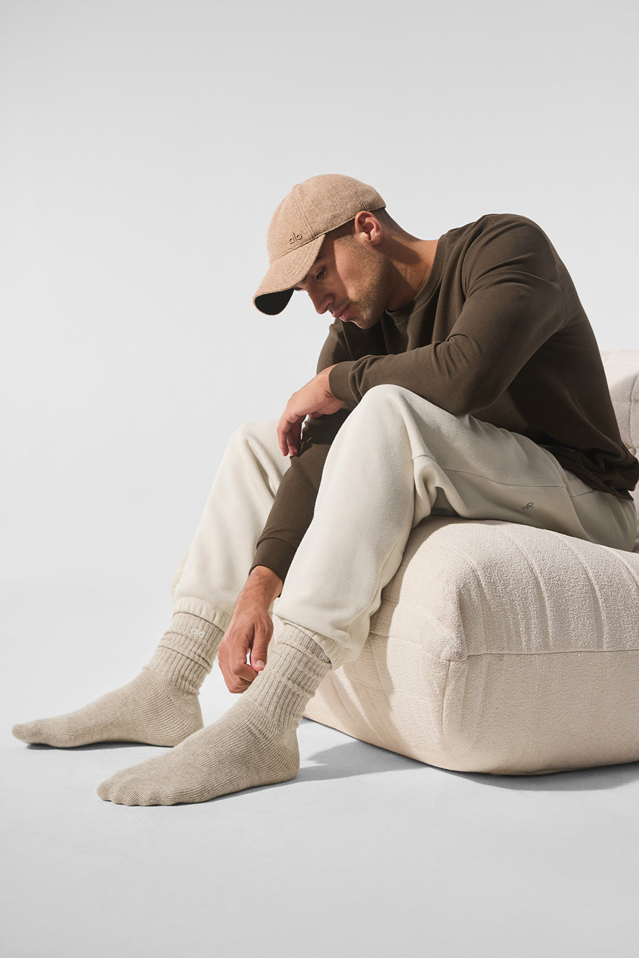 Unisex Wool Cashmere Light Frosted Sock - Winter Latte/Ivory