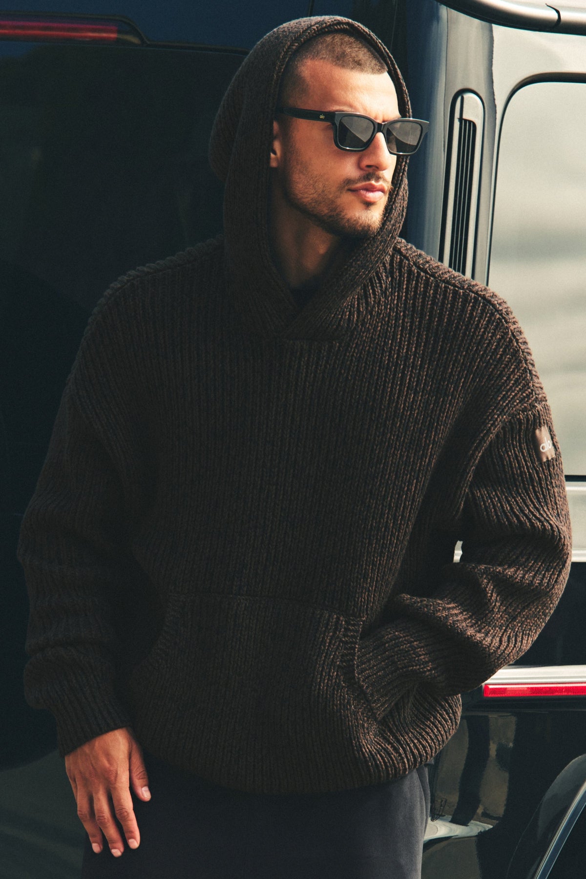 Chunky Knit Rewind Hoodie - Espresso Multi