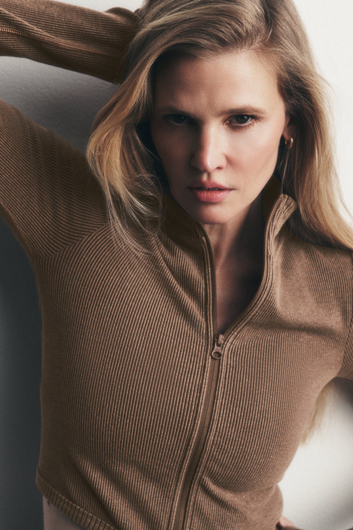 Seamless Two Tone Rib Jacket - Java Brown