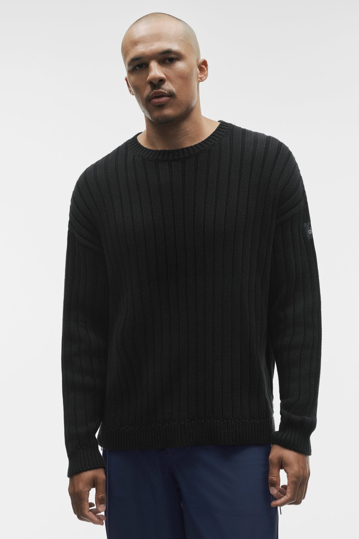 Cotton Rib Parallel Sweater - Black