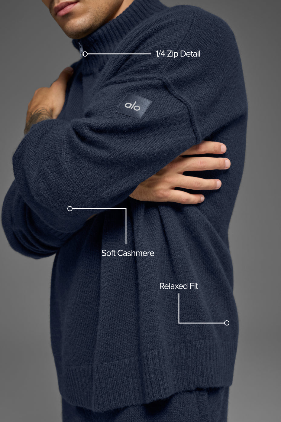 Wool Cashmere New Class 1/4 Zip Pullover - Navy