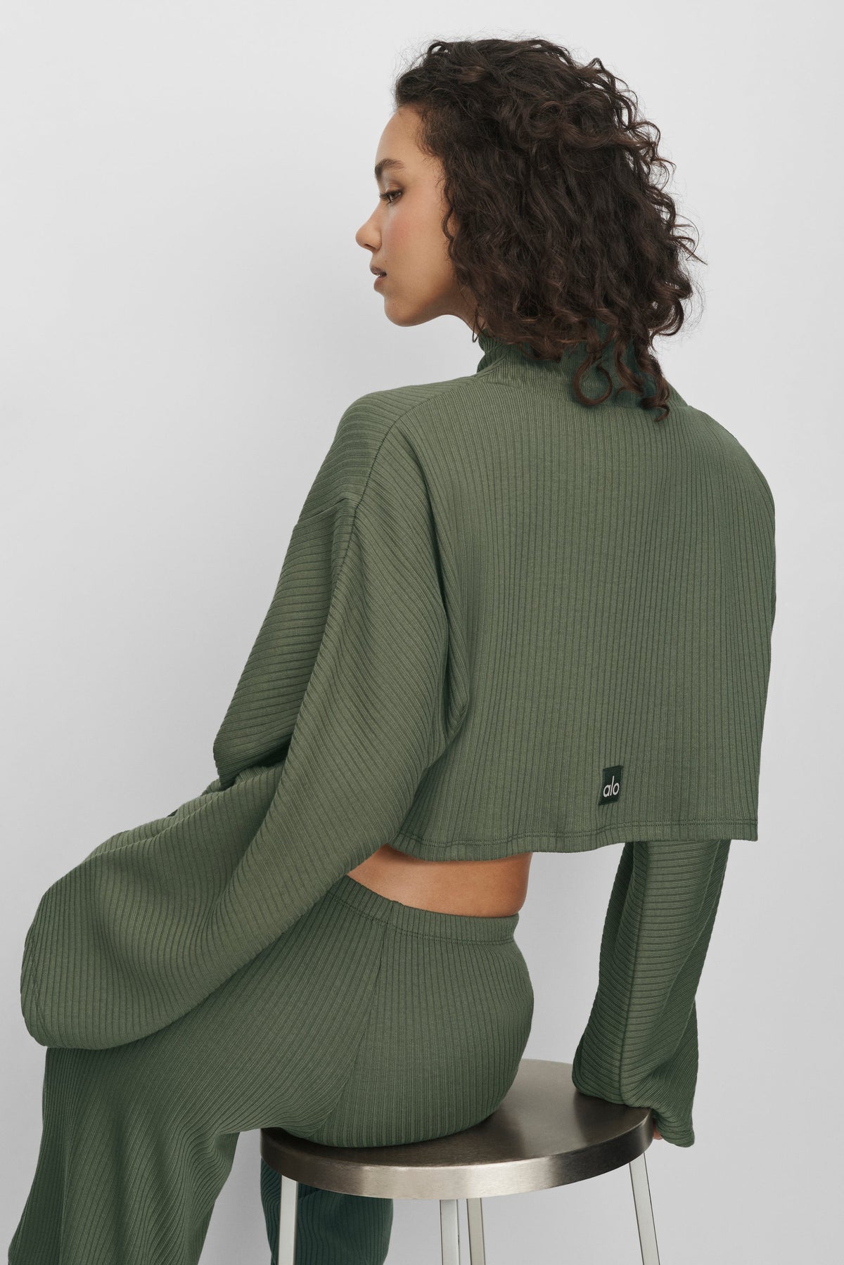 Ribbed Cropped Reset Long Sleeve - Bamboo Green