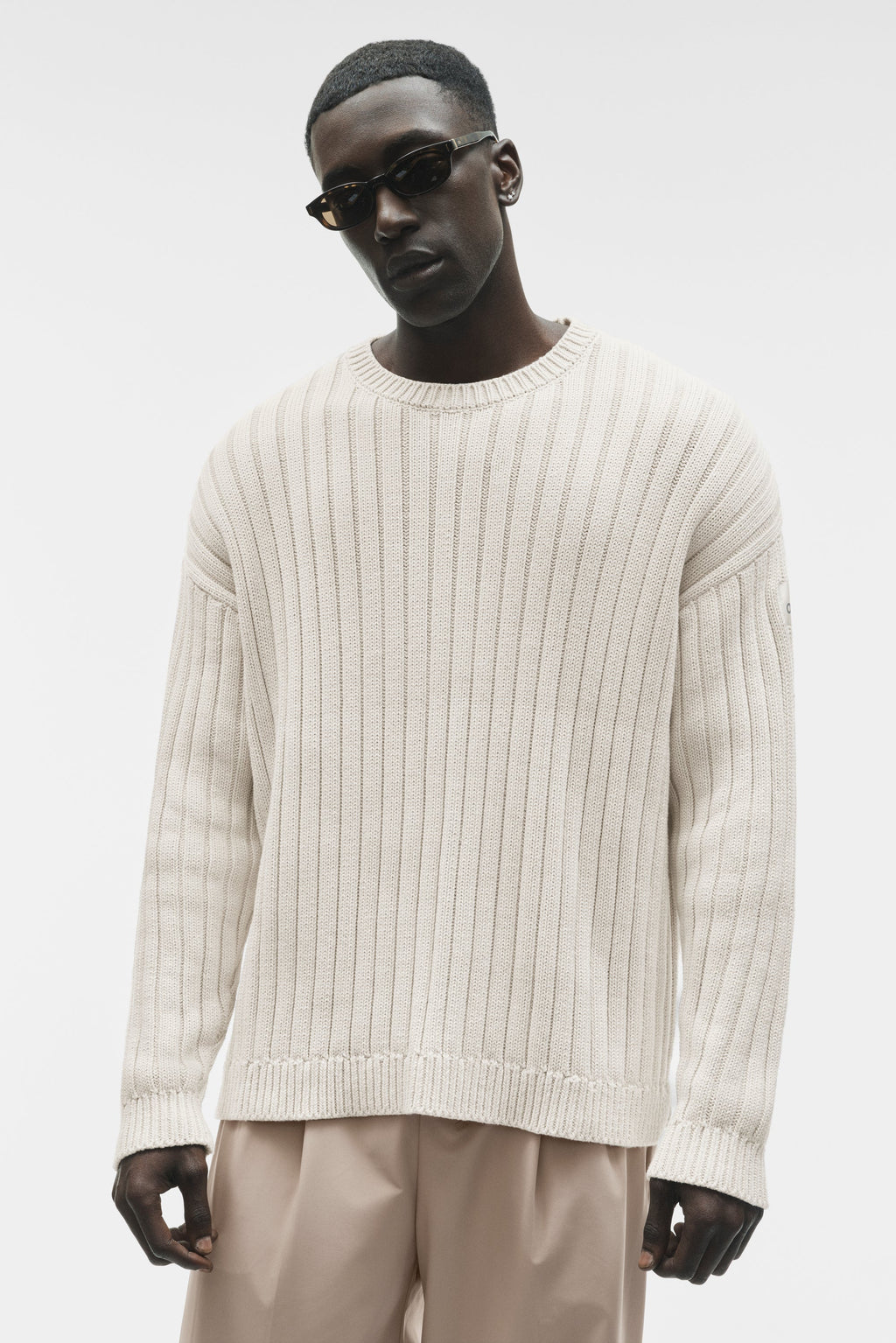 Cotton Rib Parallel Sweater - Bone