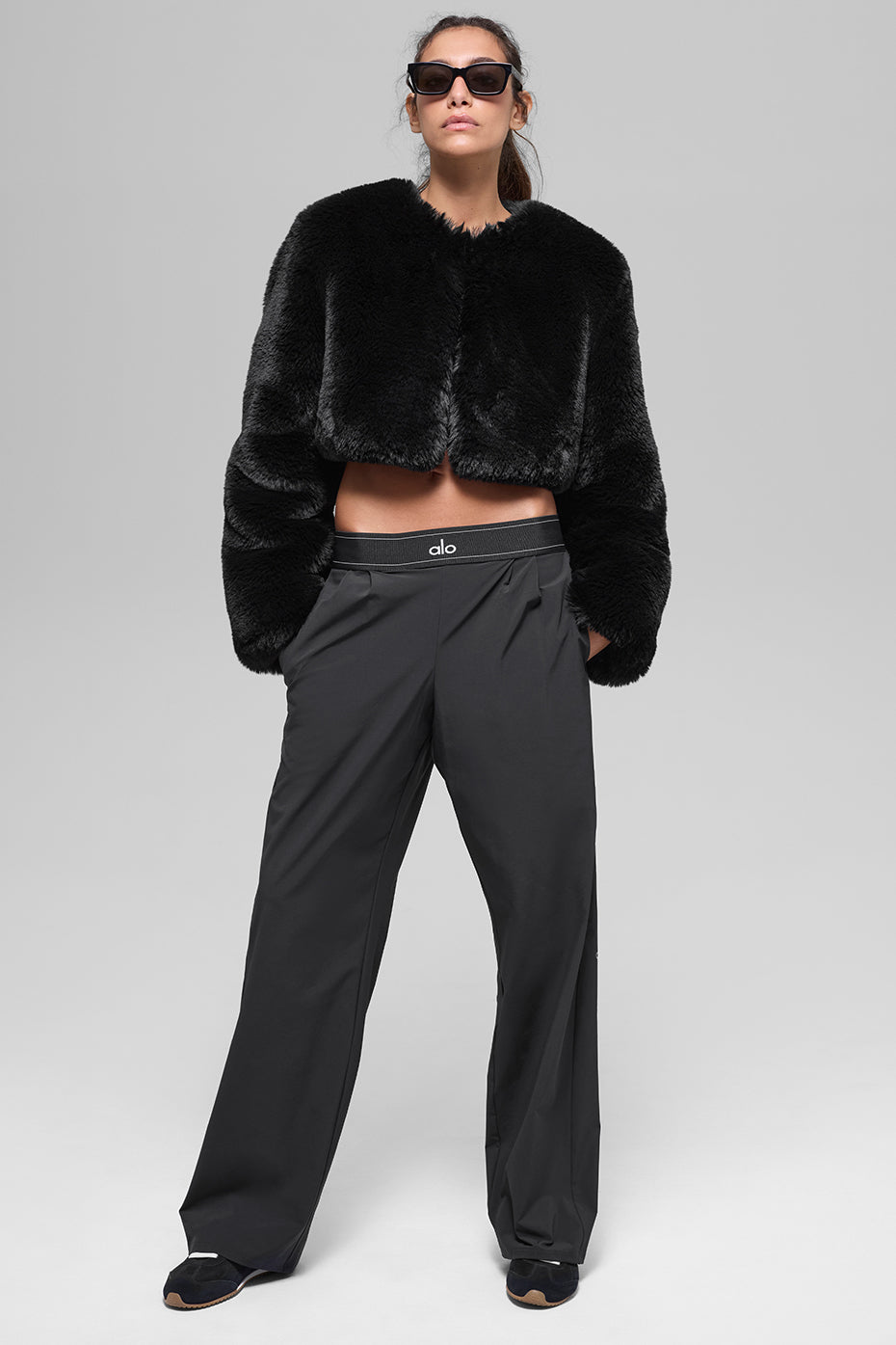 Faux Fur Chic Cropped Jacket - Black