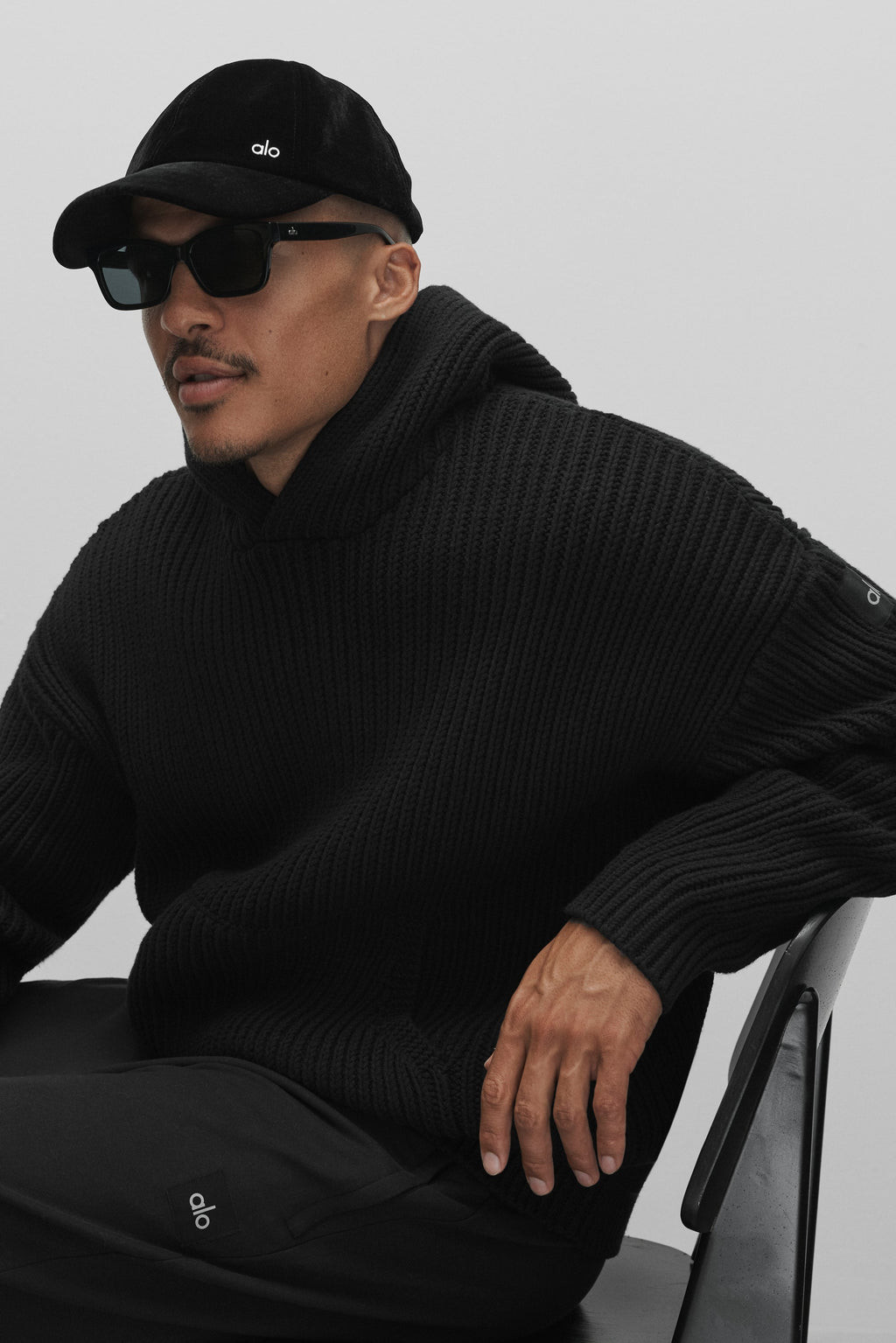 Chunky Knit Rewind Hoodie - Black