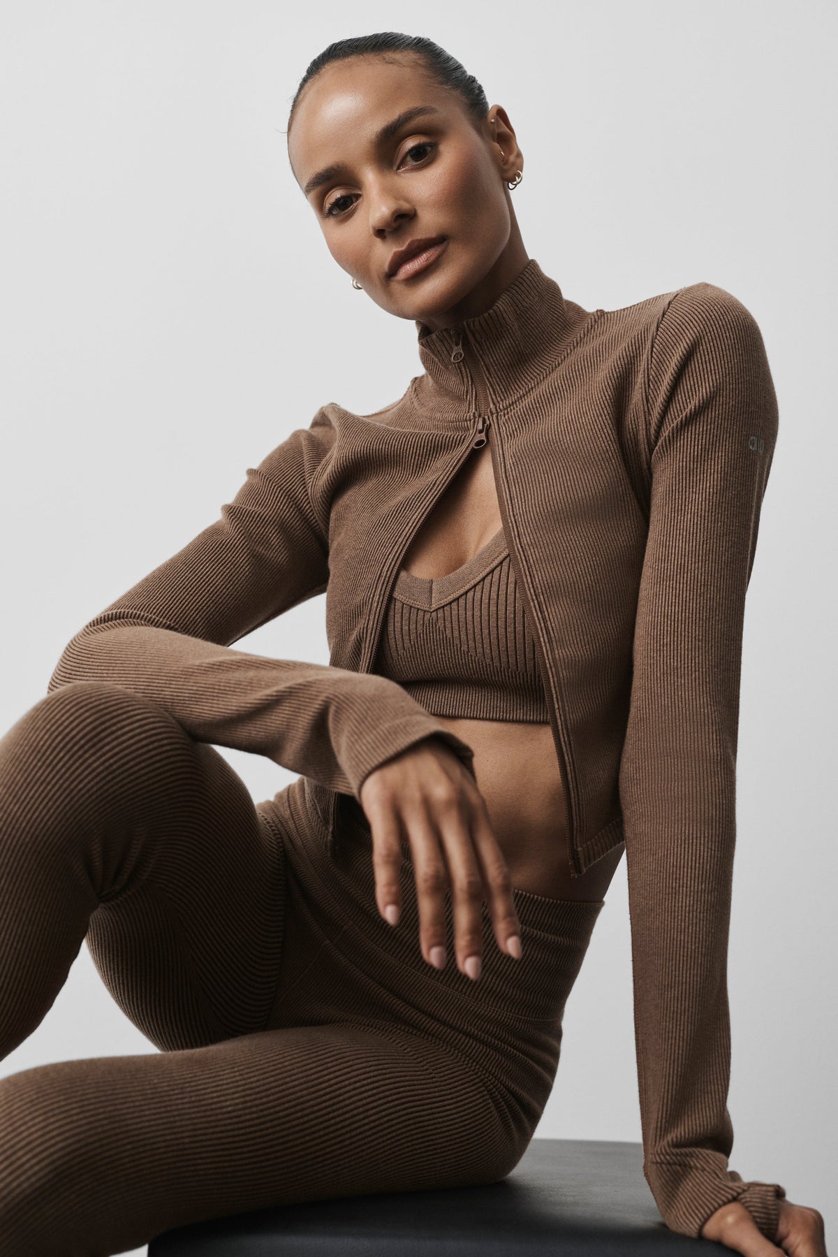Seamless Two Tone Rib Jacket - Java Brown