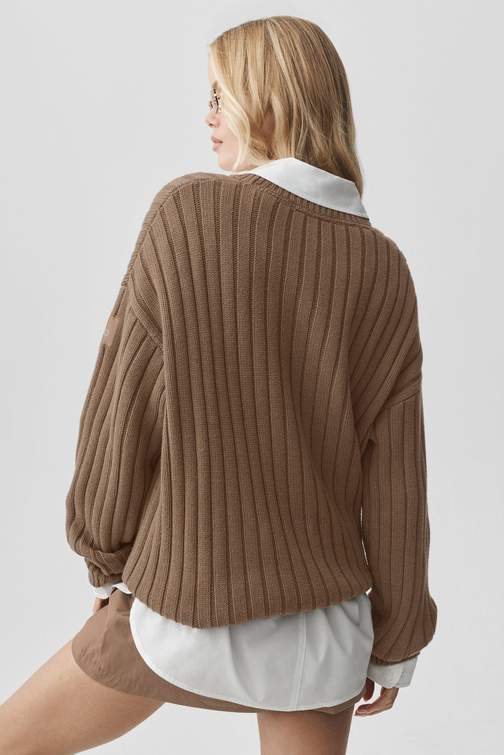 Cotton Rib Parallel Sweater - Java Brown Heather