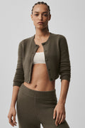 Wool Cashmere New Class Cropped Cardigan - Olive Tree