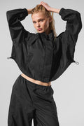 Cropped Game Time Full Zip Jacket - Black