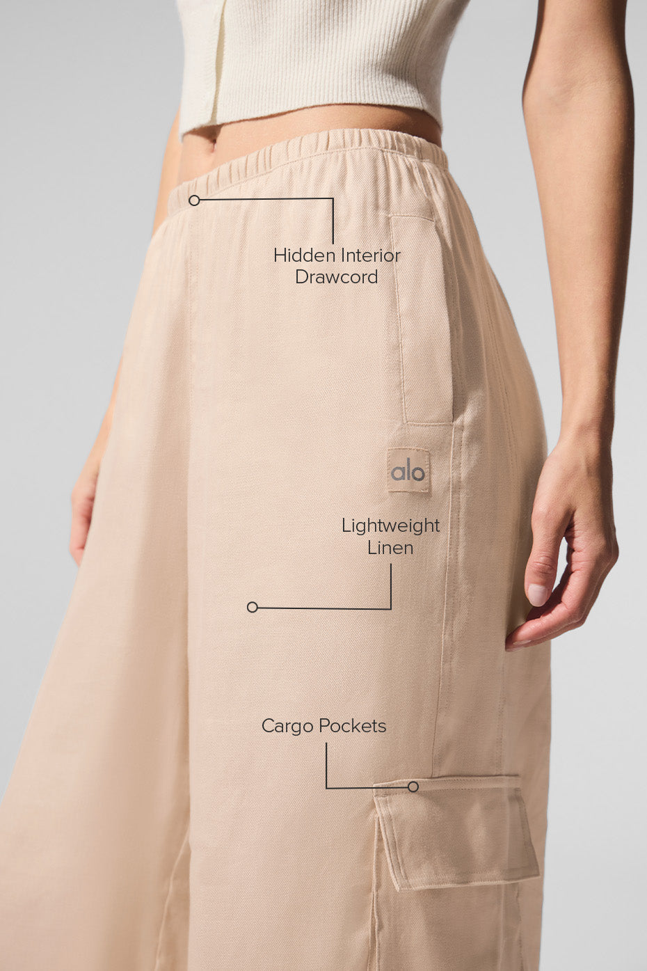 Linen Getaway Cargo Wide Leg Pant - Macadamia