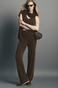 Micro Chenille High-Waist Straight Leg Pant - Espresso