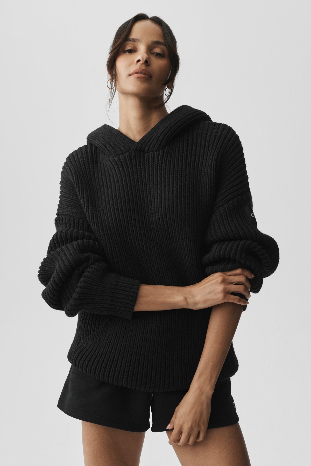 Chunky Knit Rewind Hoodie - Black