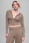 Wool Cashmere Ribbed Noble Full Zip Hoodie - Chai Latte