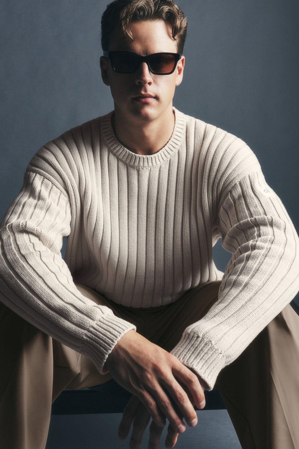 Cotton Rib Parallel Sweater - Bone