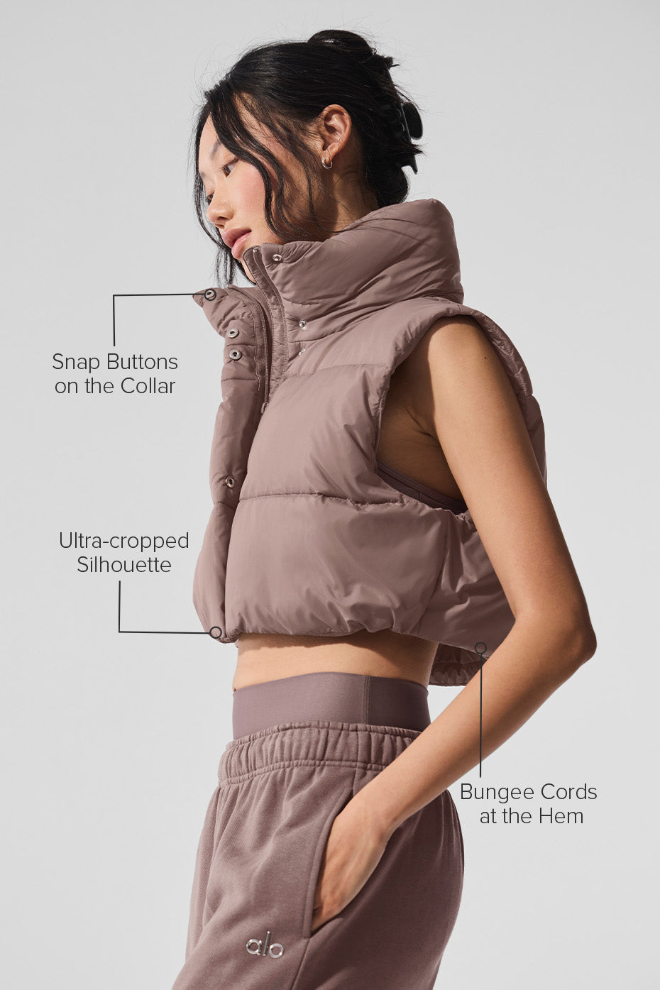 Cropped Gold Rush Puffer Vest - Mushroom