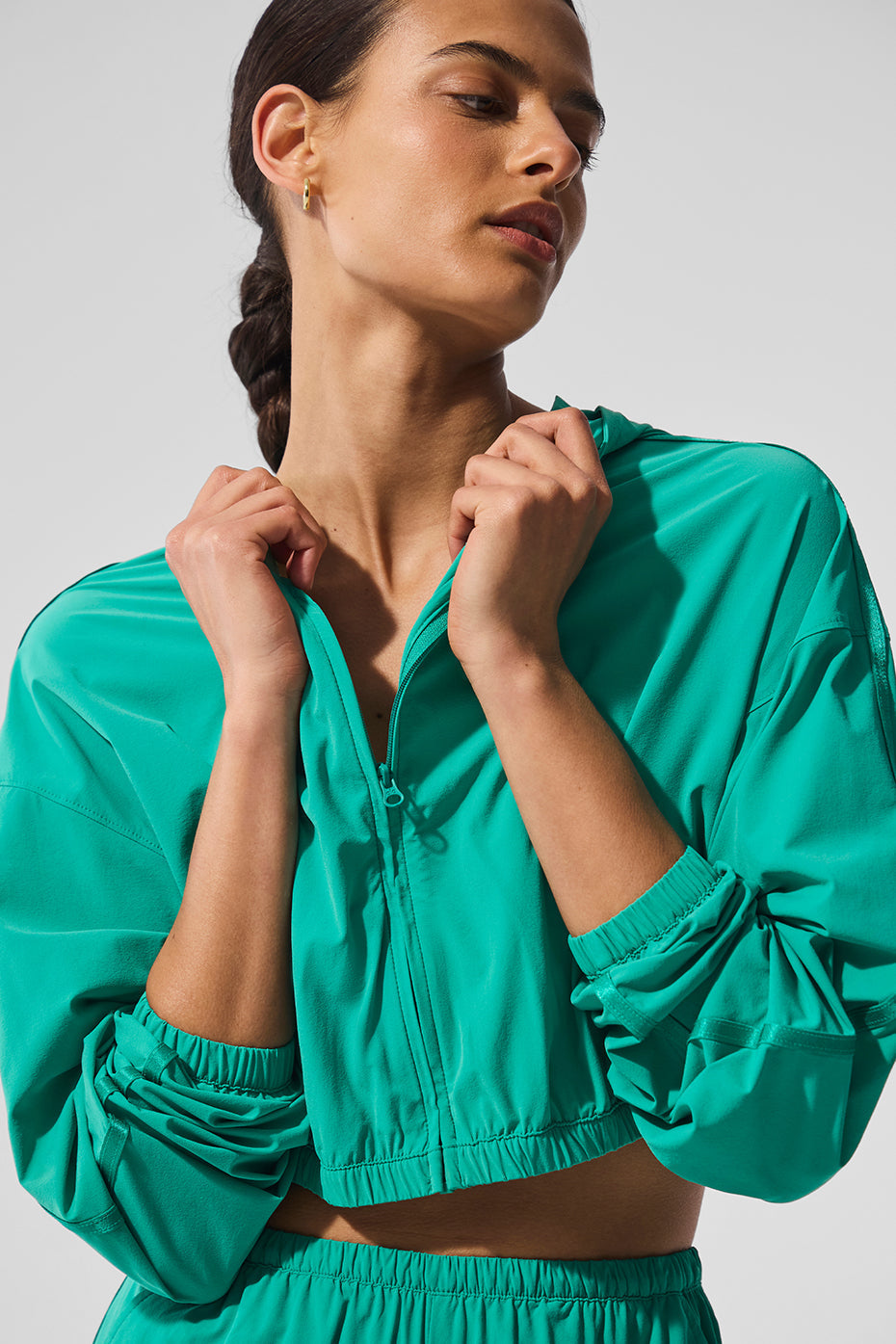 Cropped Breezy Full-Zip Hoodie - Spruce Green