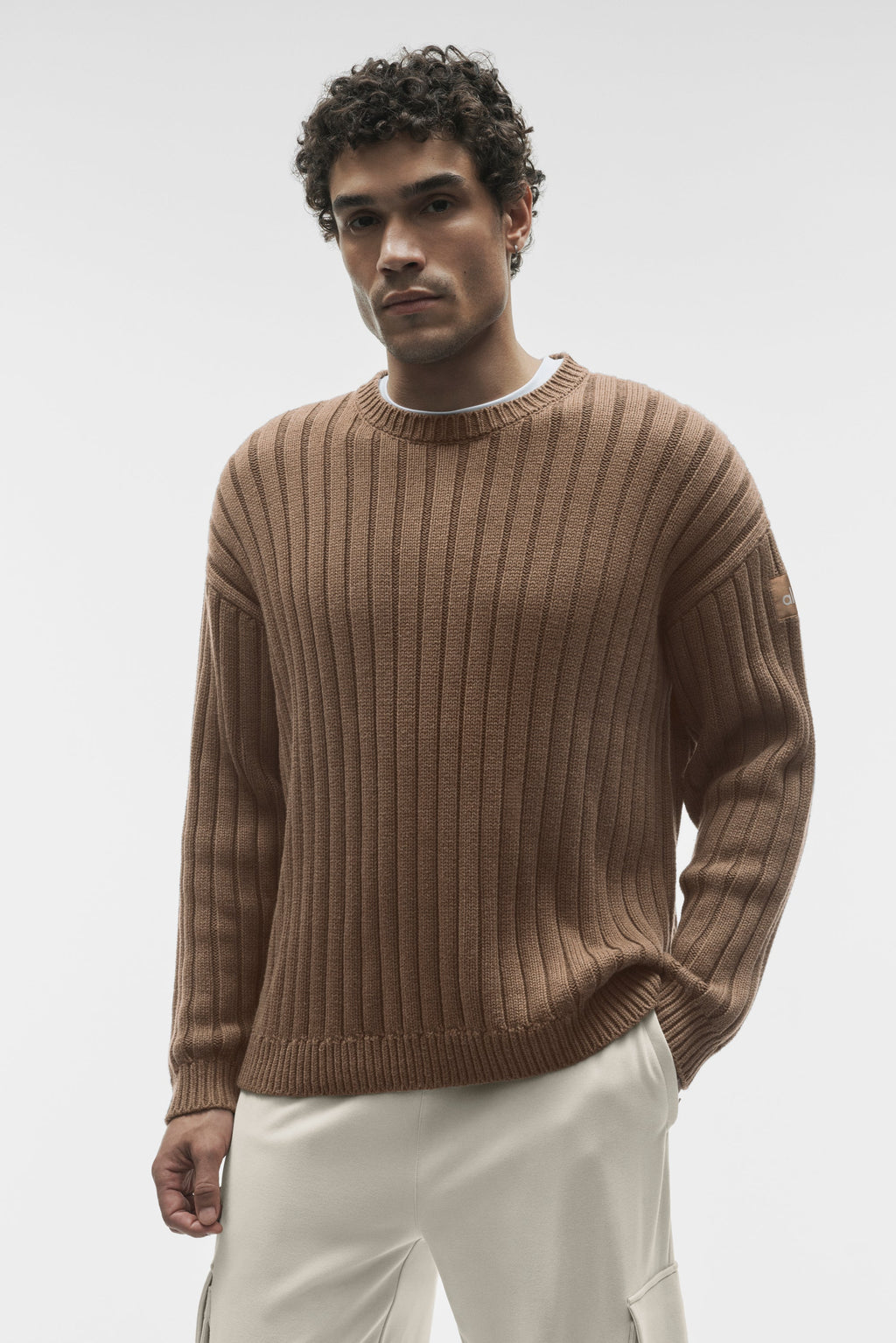 Cotton Rib Parallel Sweater - Java Brown Heather