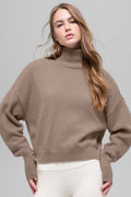 Wool Cashmere Cropped New Class Turtleneck Sweater - Chai Latte