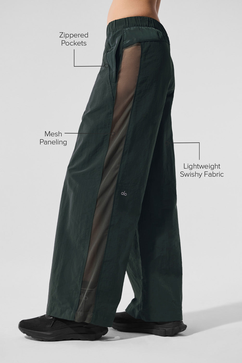 High-Waist Origin Wide Leg Track Pant - Charcoal Green