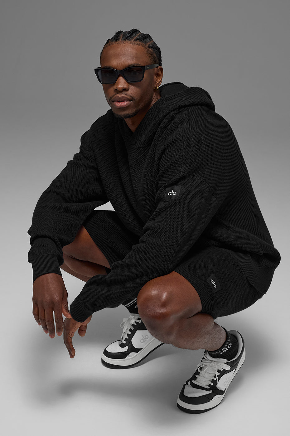 Sports Club Sweater Knit Hoodie - Black
