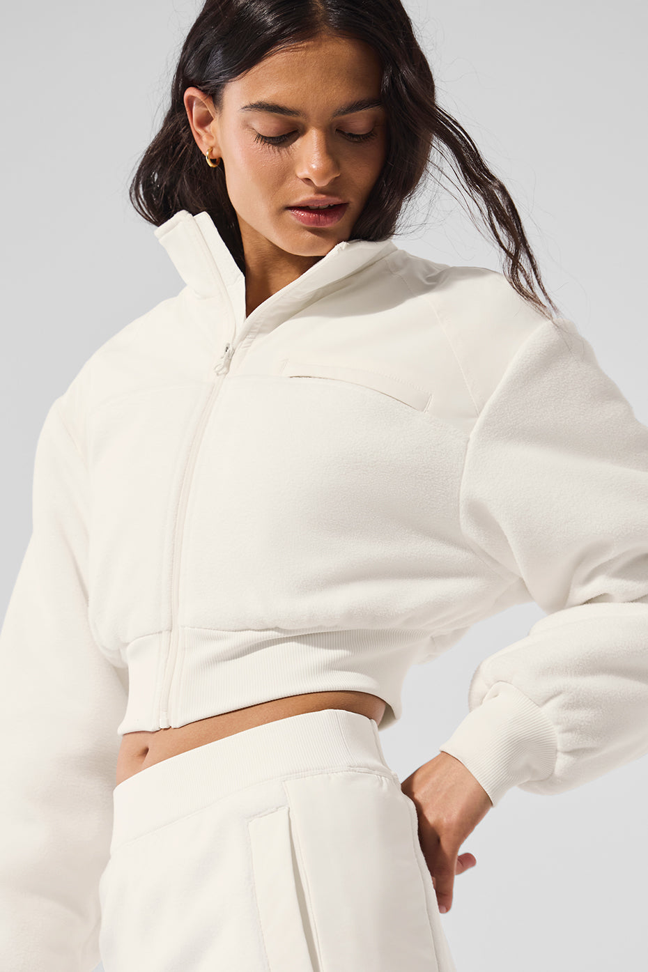 Polar Fleece Cropped Wintry Mix Jacket - Ivory