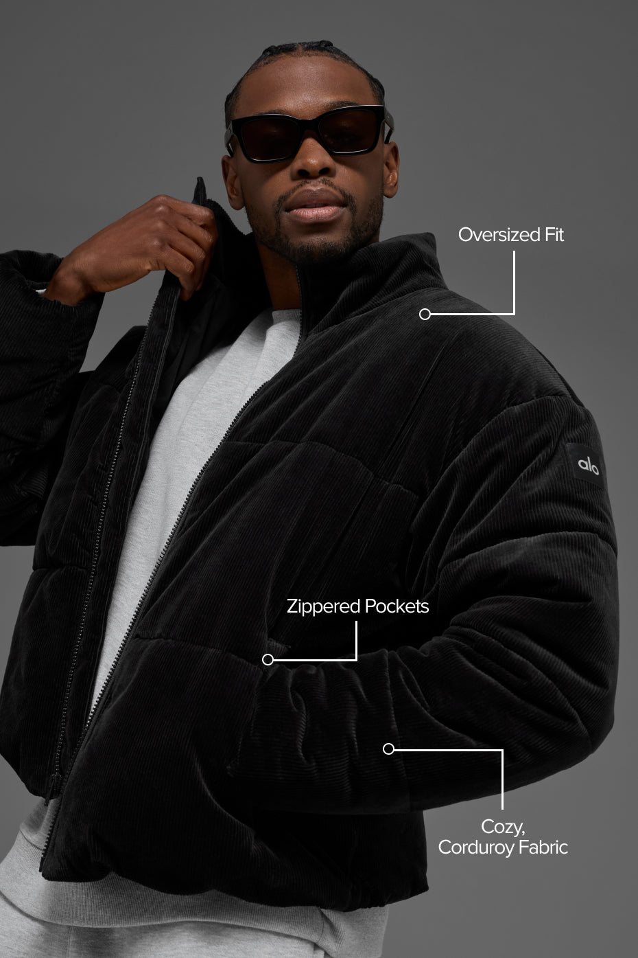 Corduroy Stage Puffer - Black