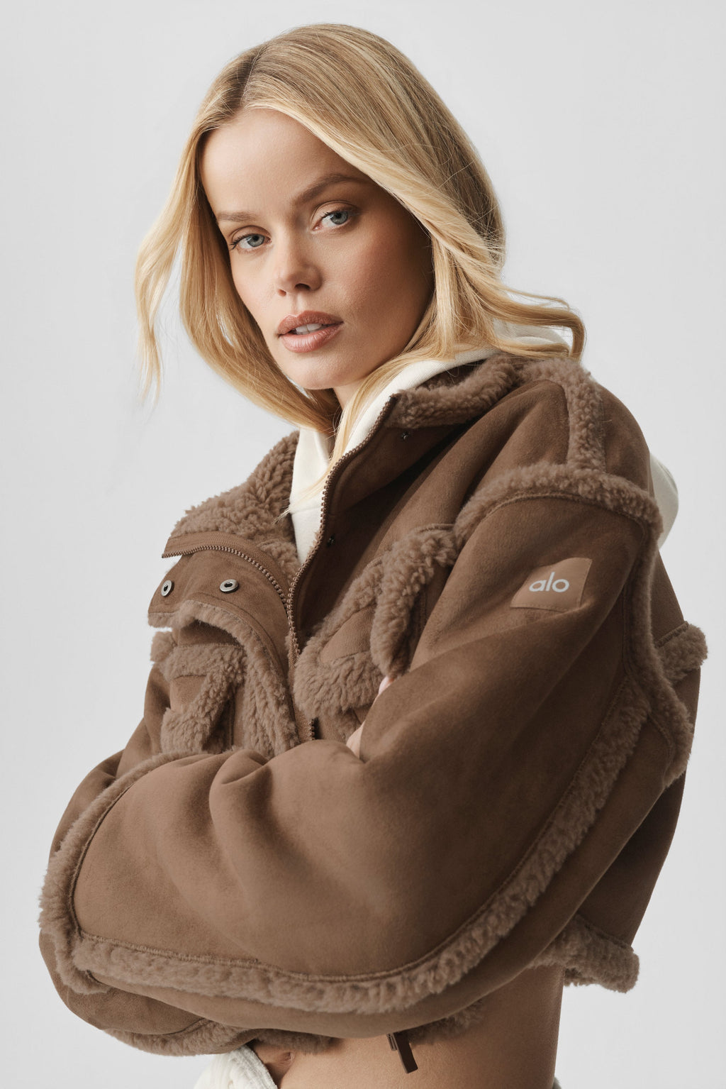 Faux Shearling Snowfall Cropped Jacket - Java Brown