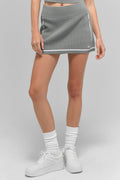 Ribbed Sweater Knit Highline Mini Skirt - Lunar Grey/White