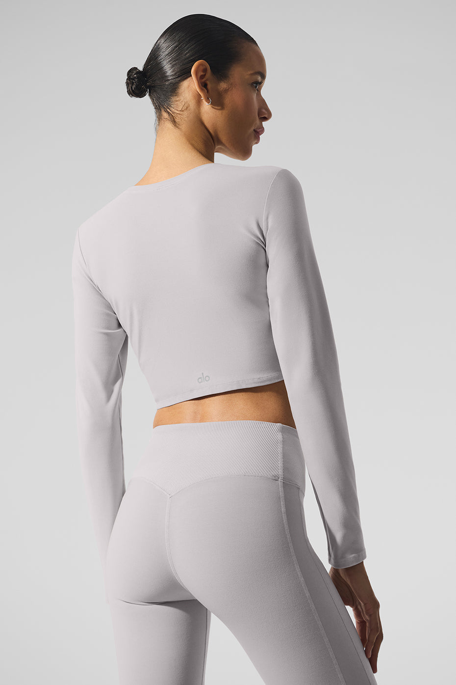 Washed Alosoft Crop Finesse Long Sleeve - Grey Sky Wash